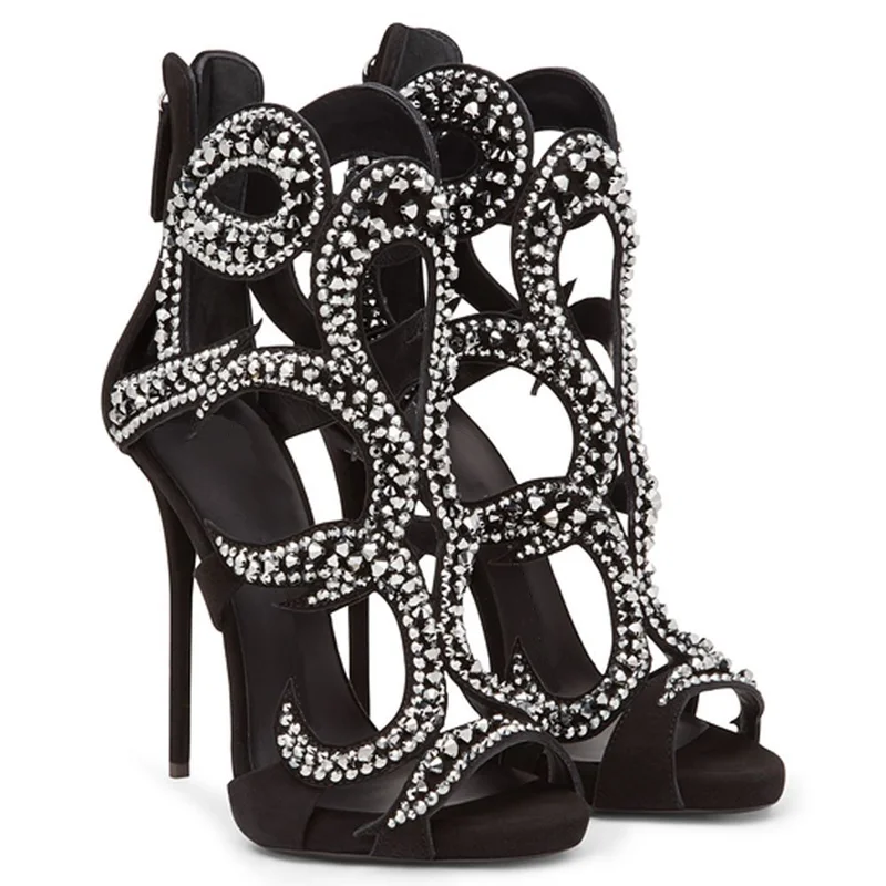 Women Shoes Zipper - Sandali Stiletto con Cristalli Lucidi Multicolore,