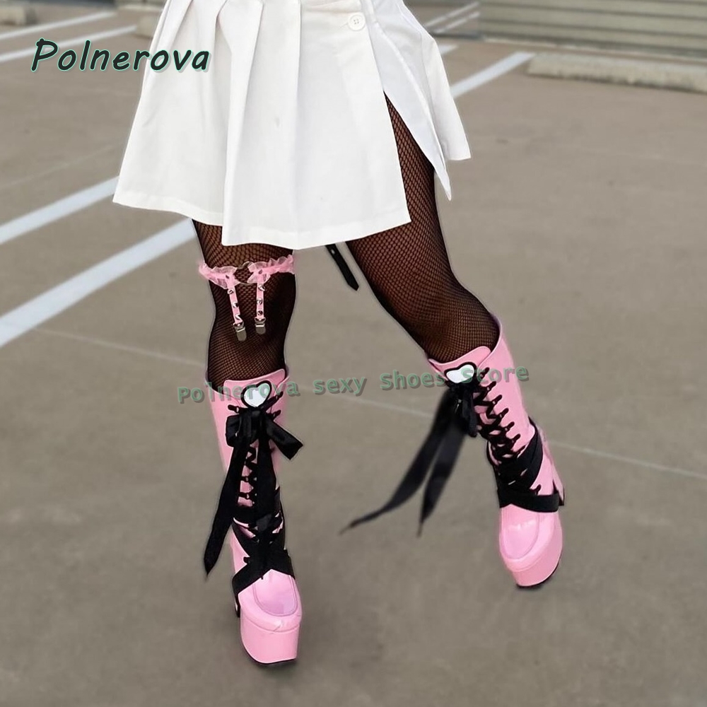 Women Shoes Size Chart - Stivali al ginocchio da donna rosa